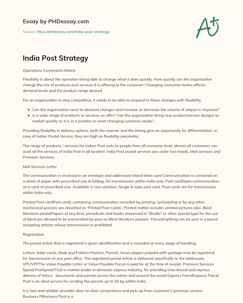 India Post Strategy essay