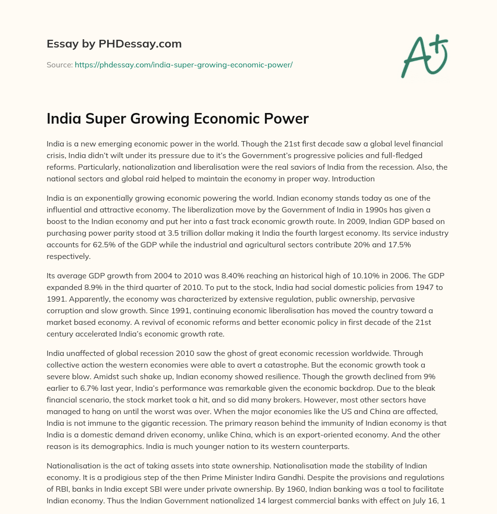 India Super Growing Economic Power essay