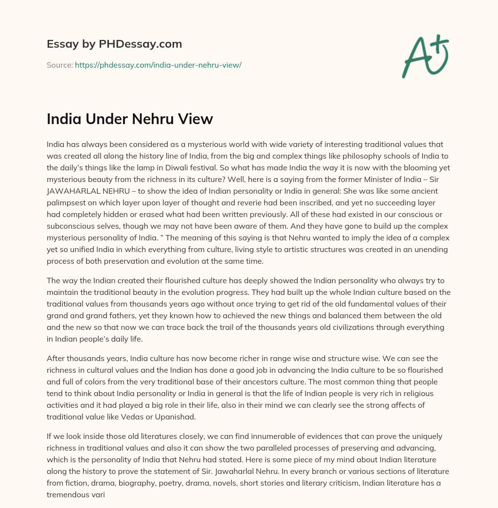 India Under Nehru View essay