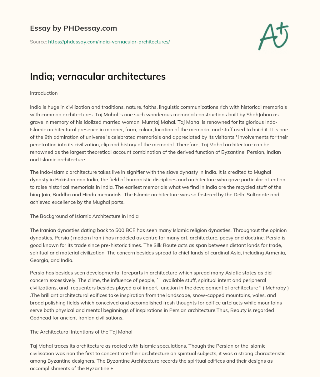 India; vernacular architectures essay