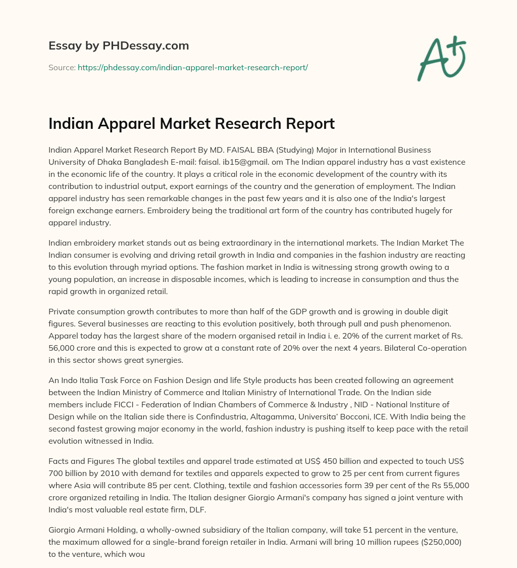 Indian Apparel Market Research Report essay