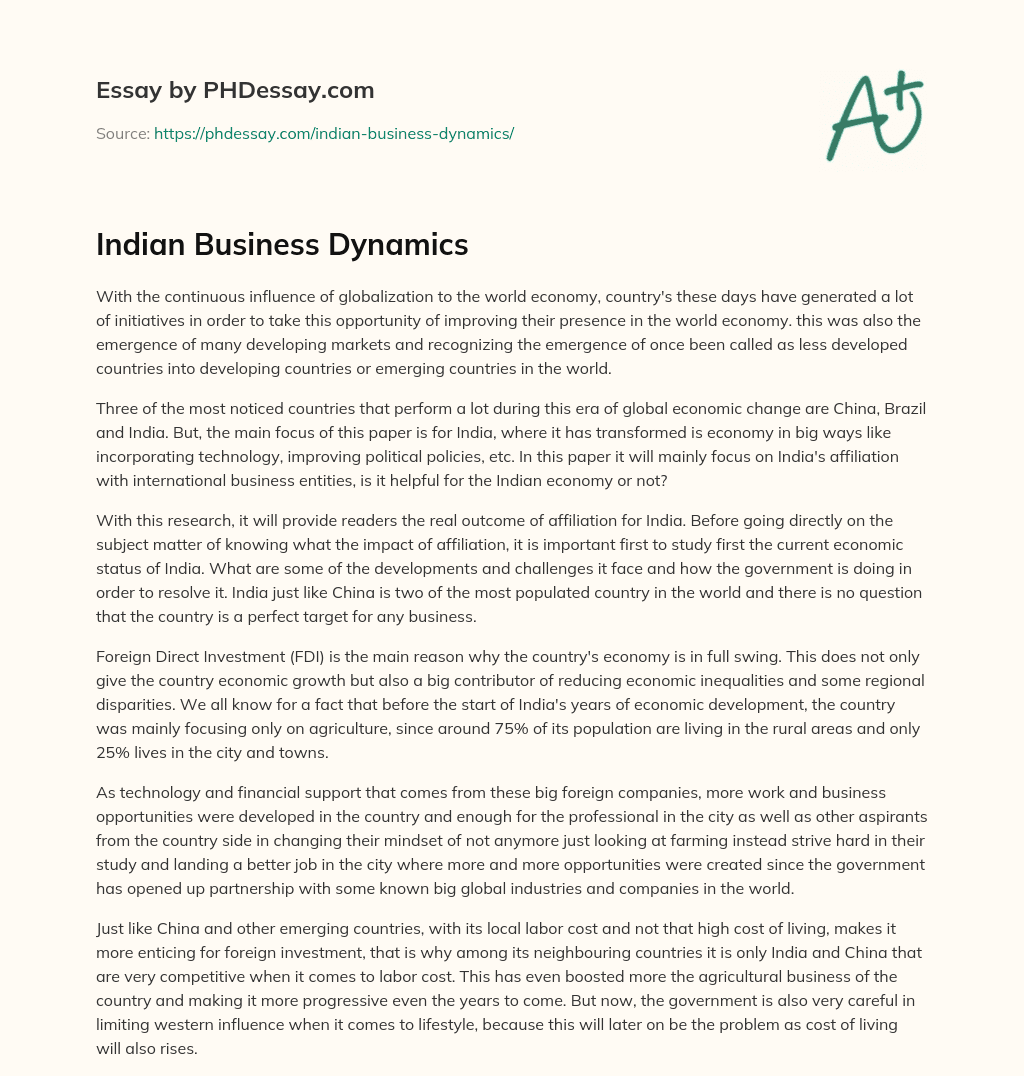 Indian Business Dynamics essay