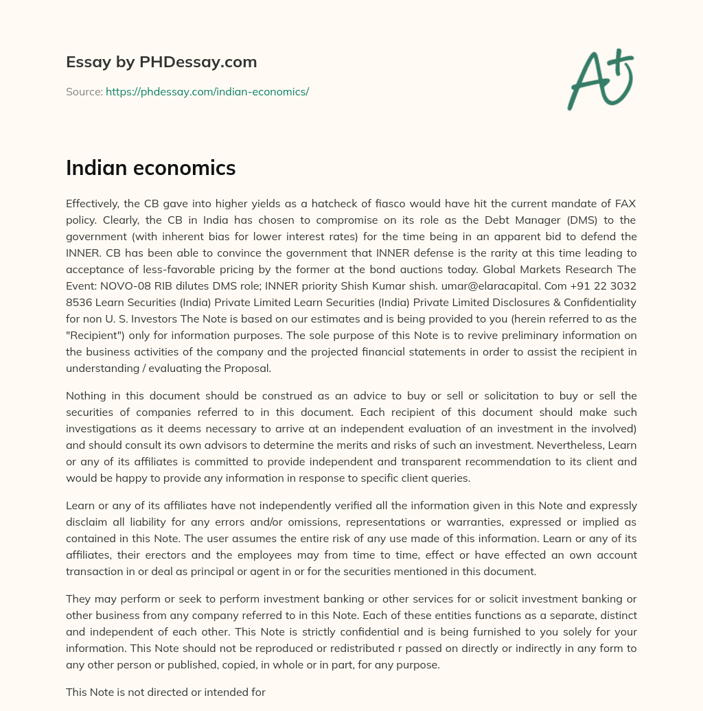 Indian economics essay