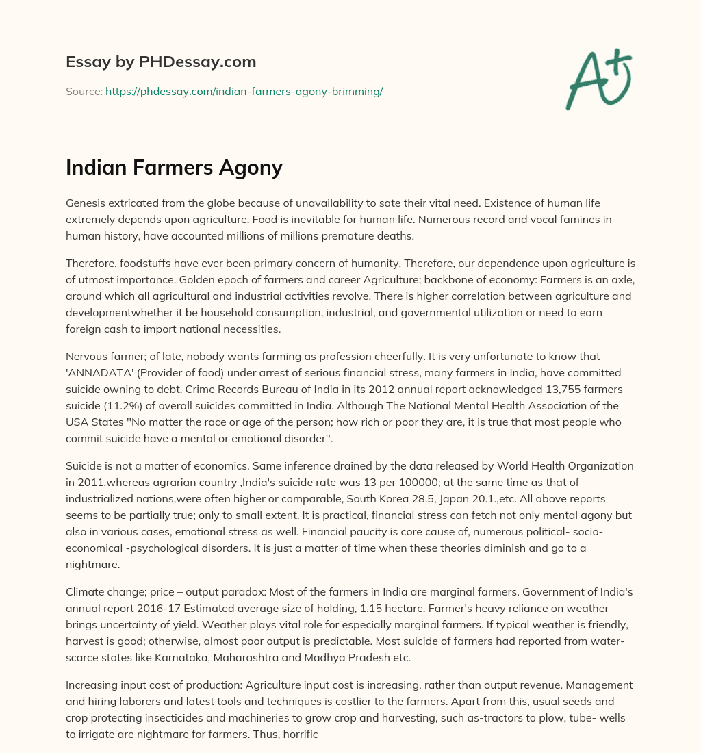 Indian Farmers Agony essay