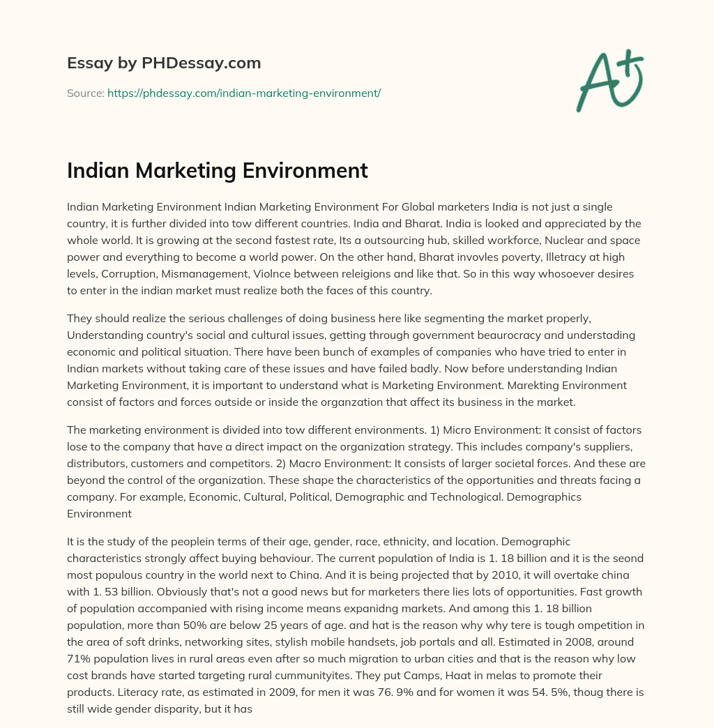 Indian Marketing Environment essay