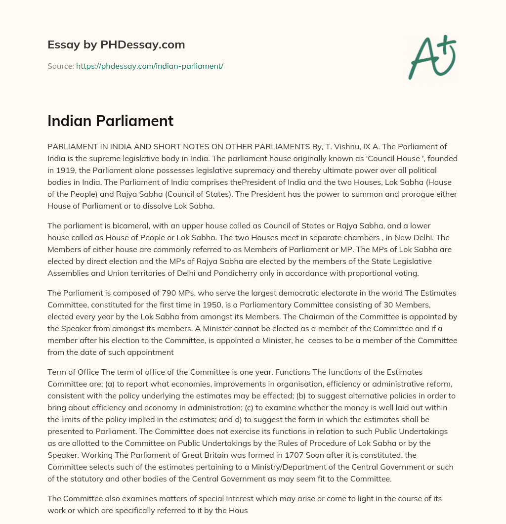 Indian Parliament essay