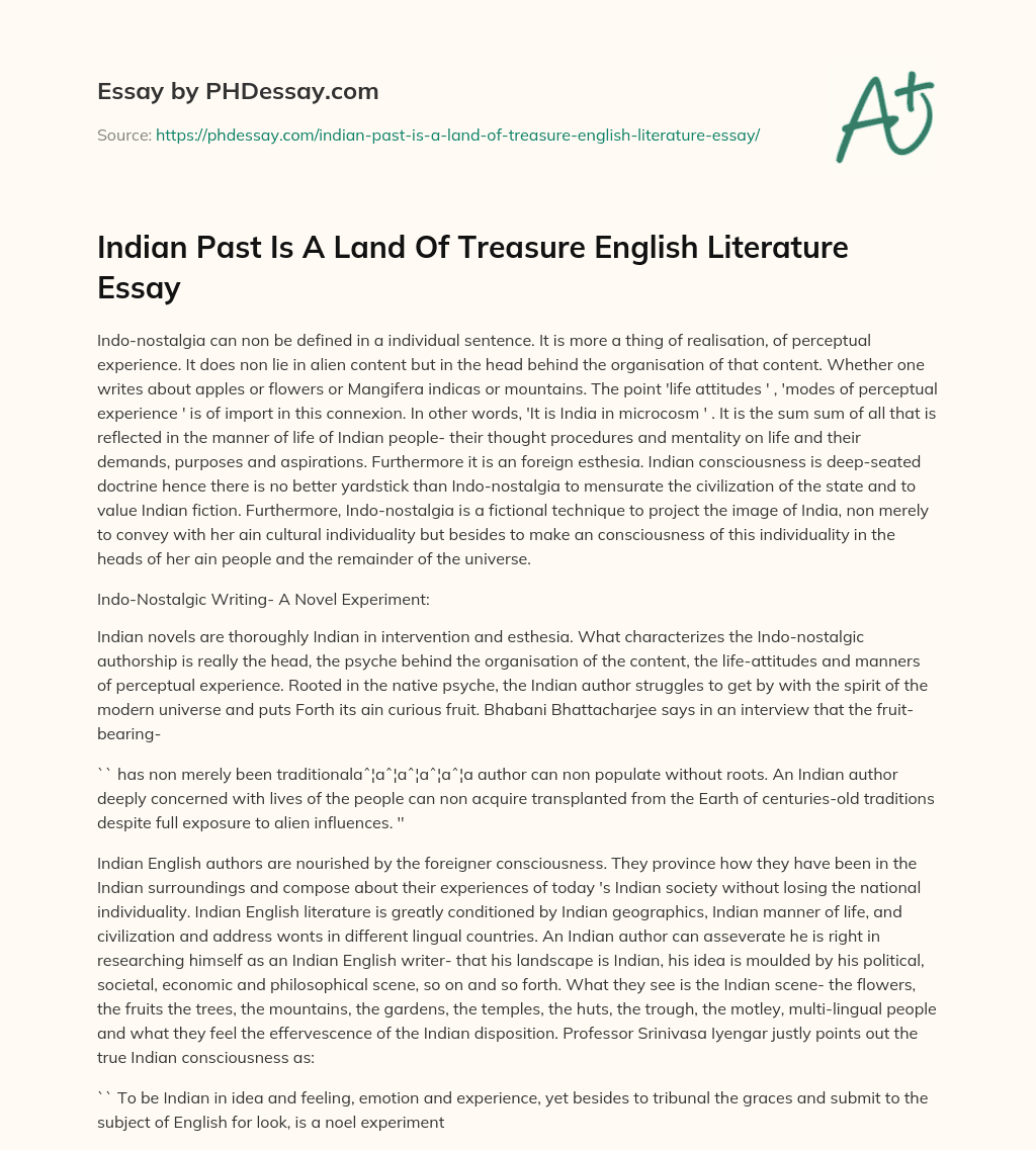 Indian Past Is A Land Of Treasure English Literature Essay essay