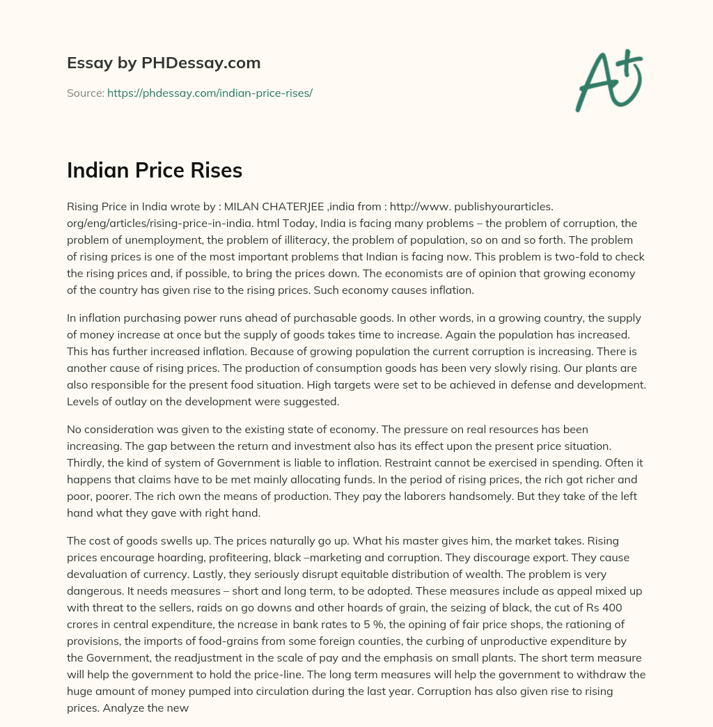 Indian Price Rises essay