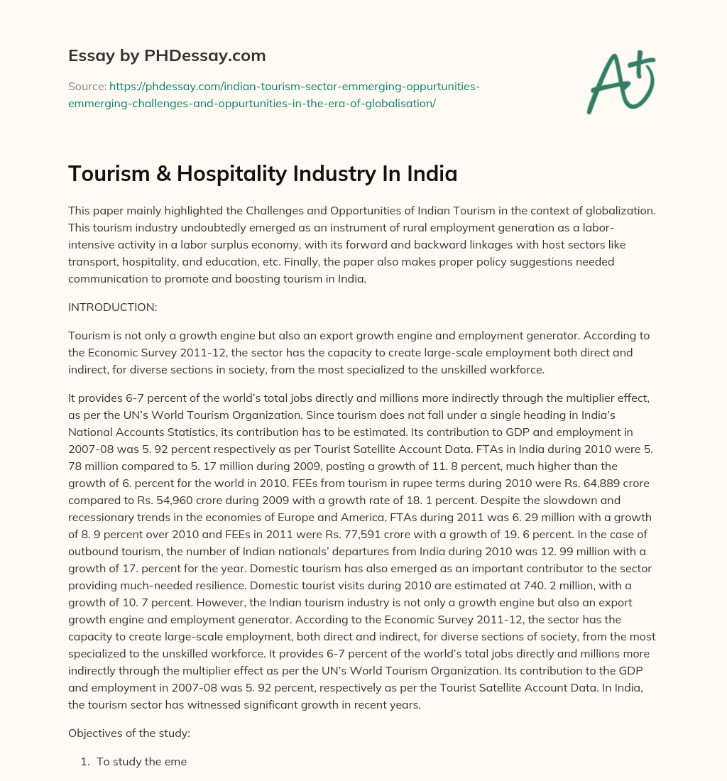 Tourism & Hospitality Industry In India essay