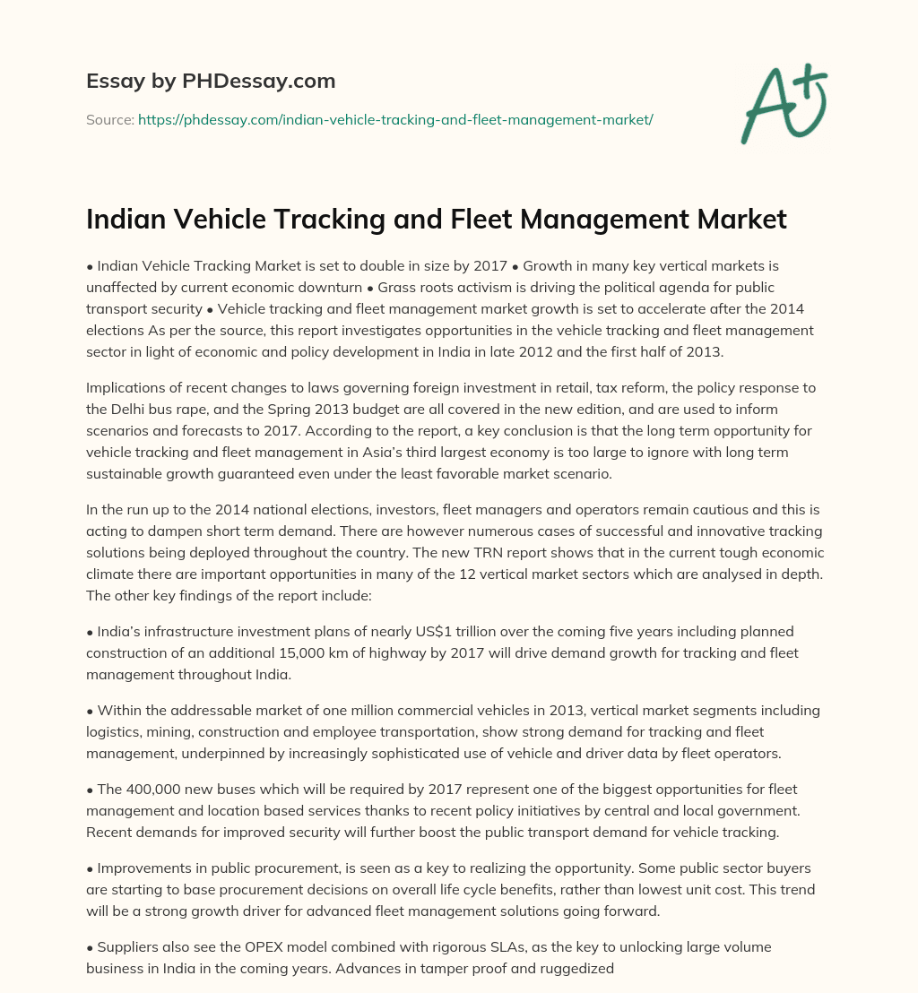 Indian Vehicle Tracking and Fleet Management Market essay