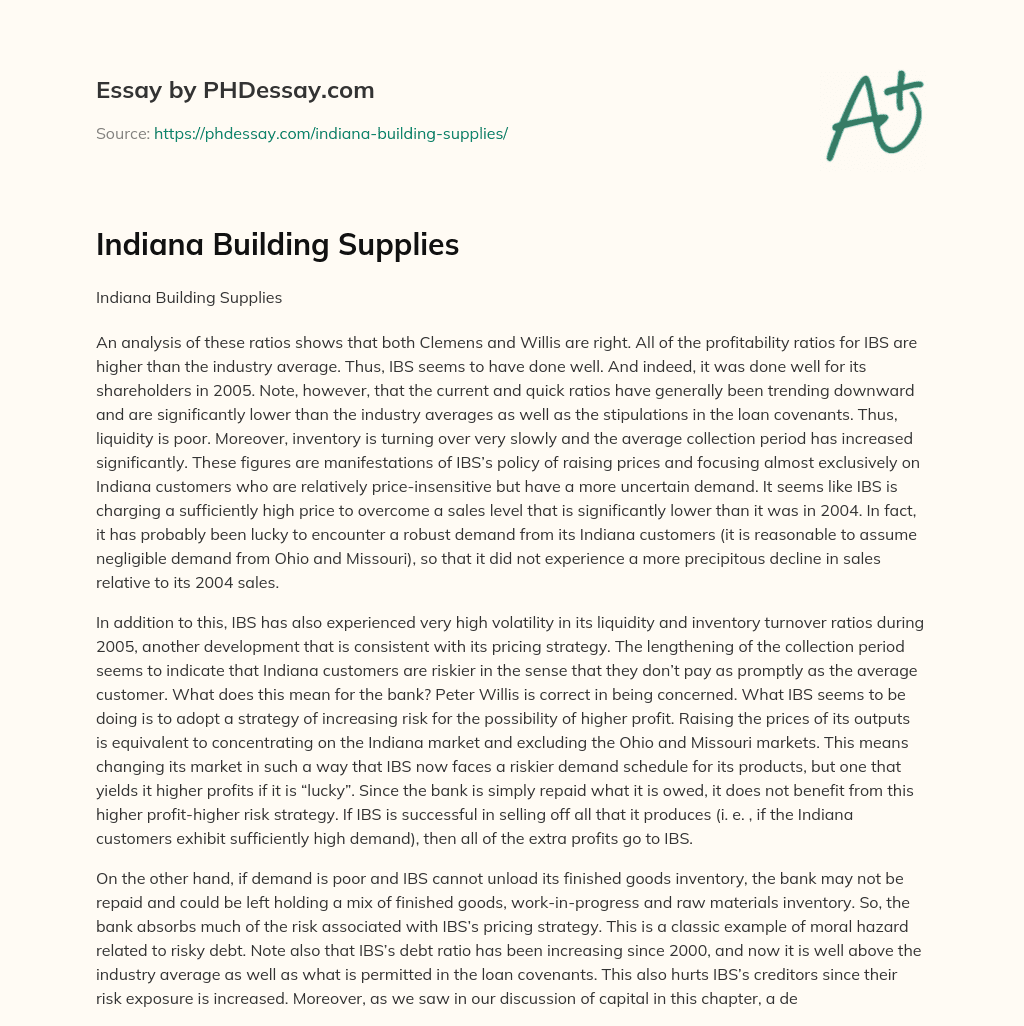 Indiana Building Supplies essay