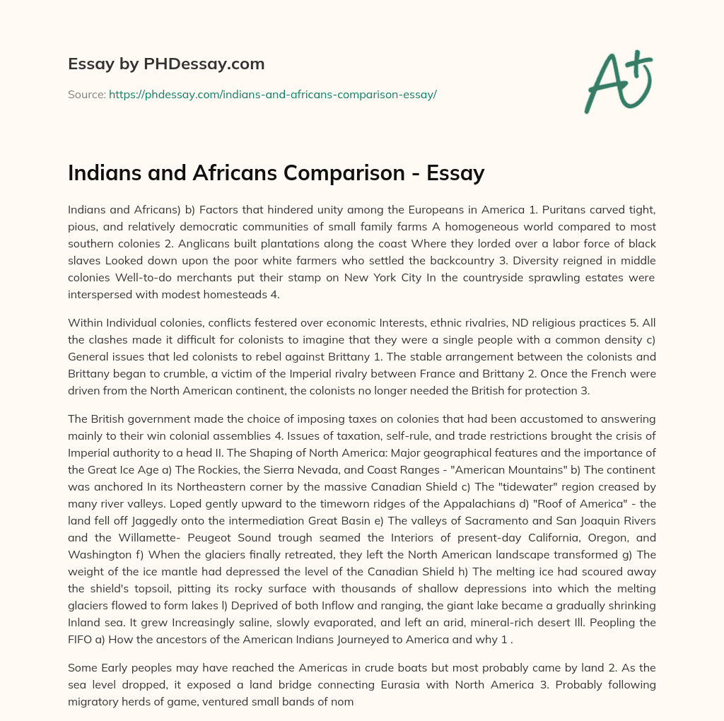 Indians and Africans Comparison – Essay essay