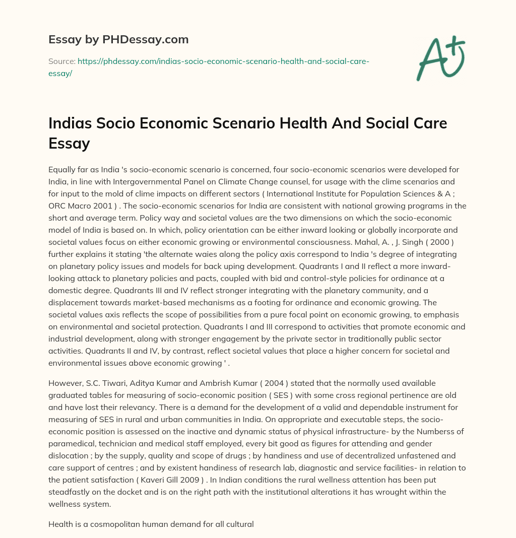 Indias Socio Economic Scenario Health And Social Care Essay essay
