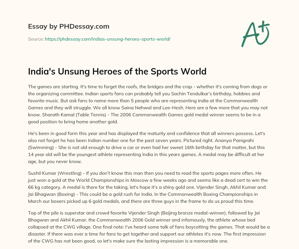 India’s Unsung Heroes of the Sports World essay