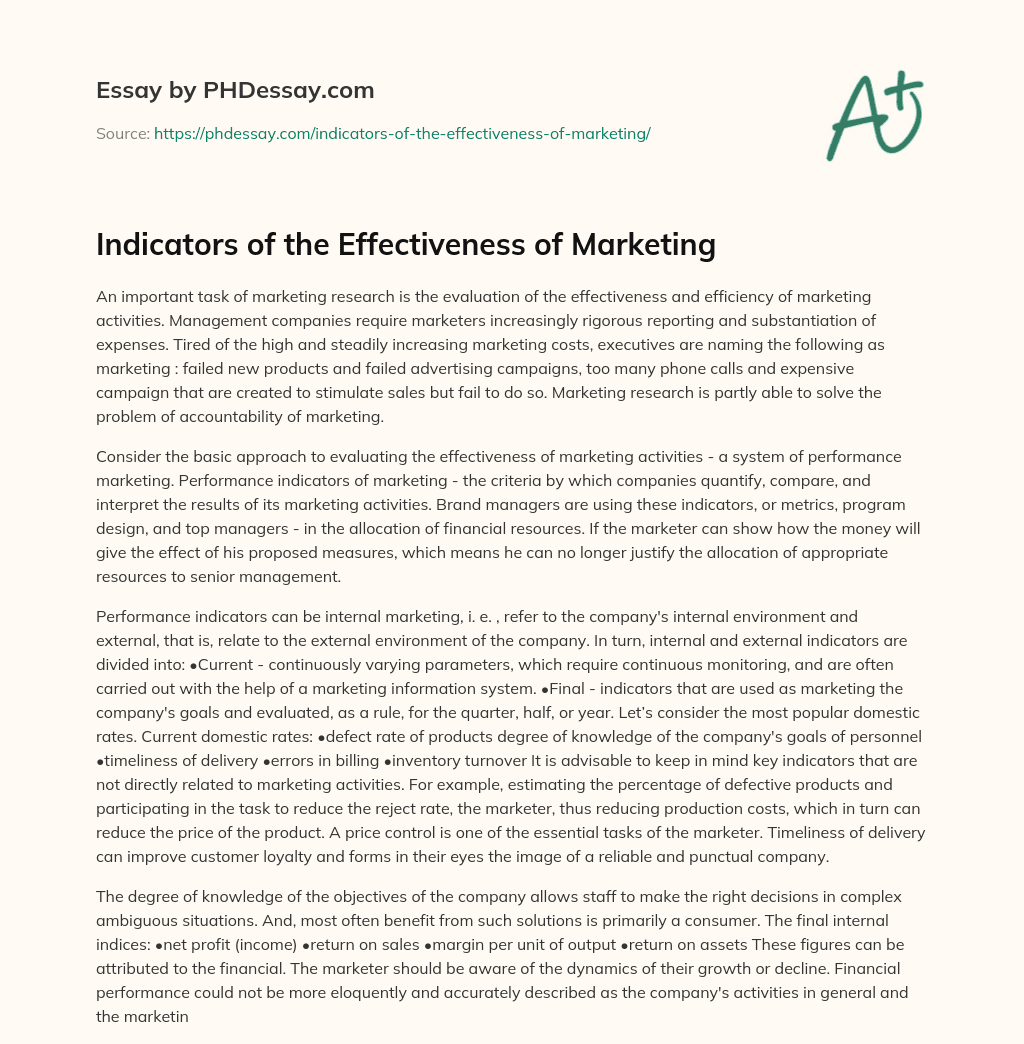 Indicators of the Effectiveness of Marketing essay