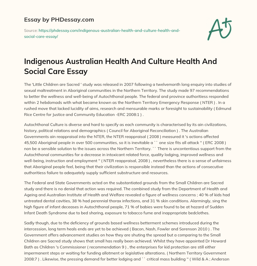 Indigenous Australian Health And Culture Health And Social Care Essay essay