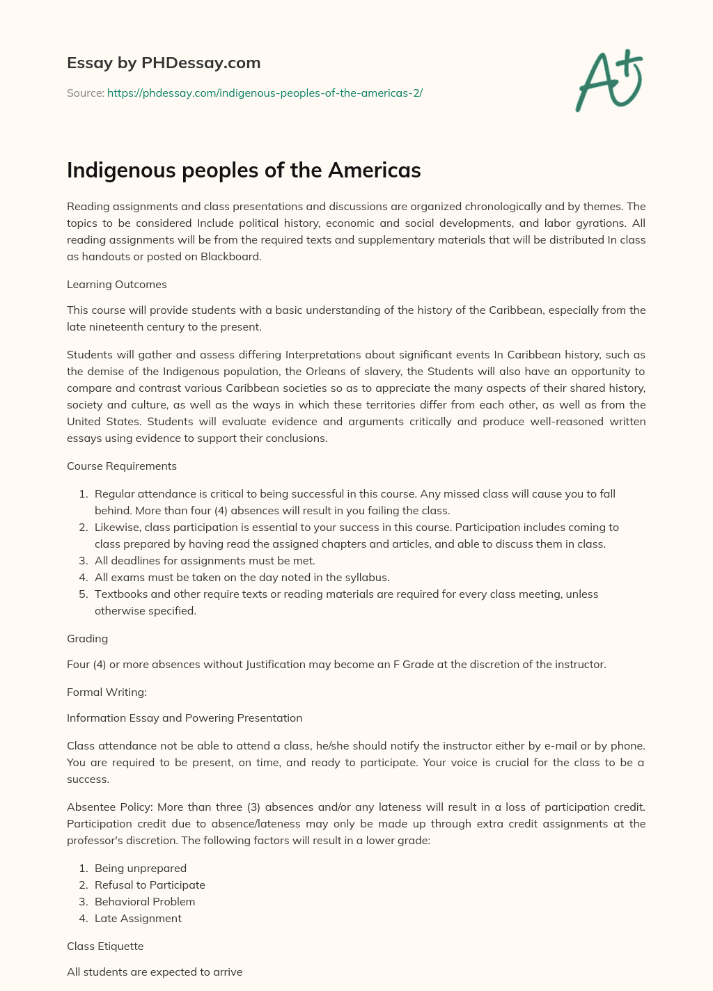 Indigenous peoples of the Americas essay