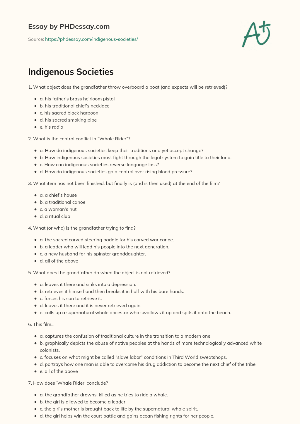 Indigenous Societies essay