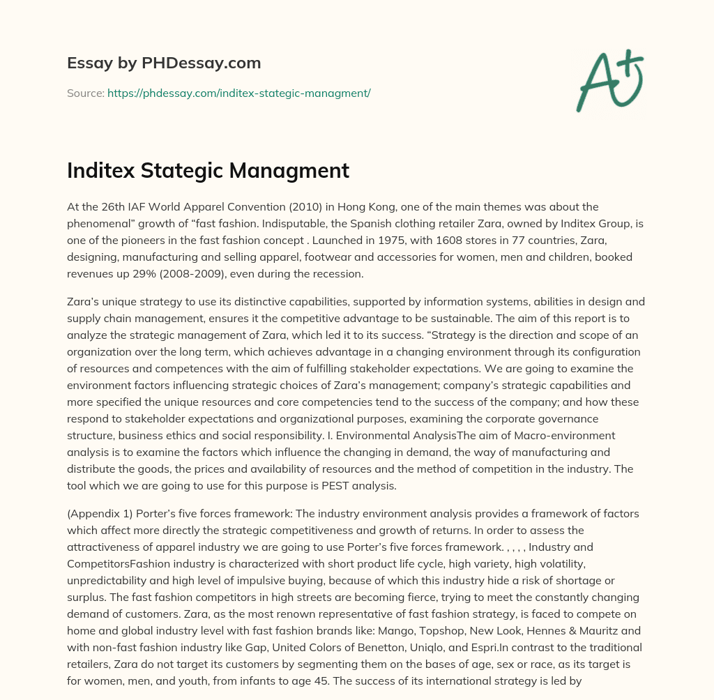 Inditex Stategic Managment essay