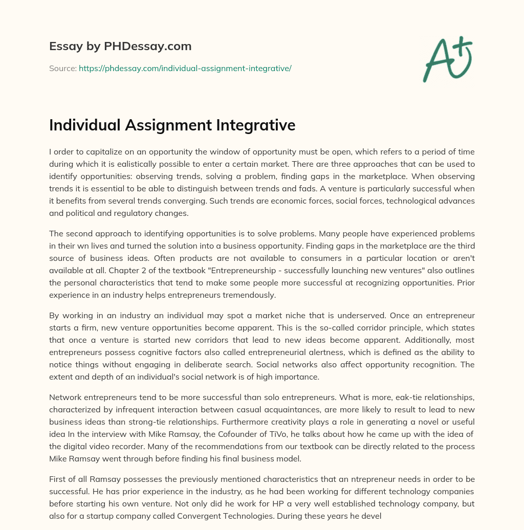 Individual Assignment Integrative - PHDessay.com