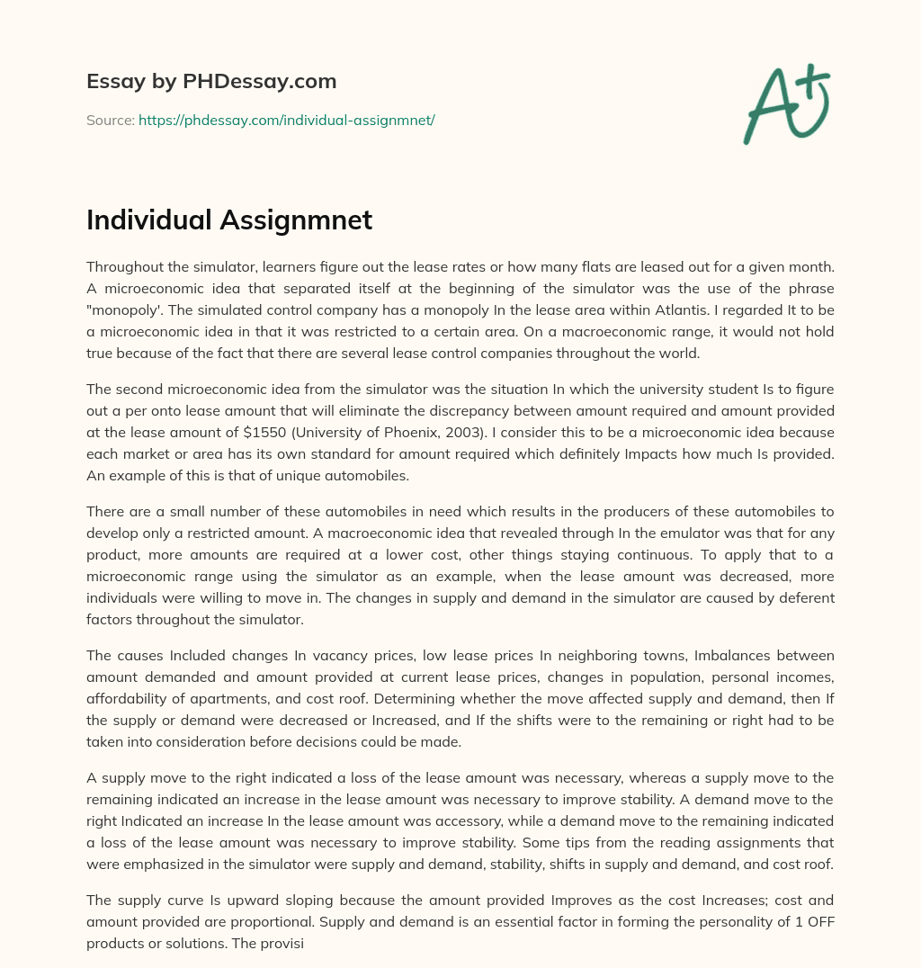 Microeconomic concepts in a leasing simulator essay