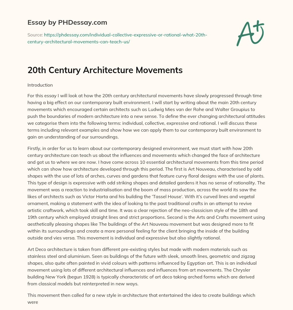20th Century Architecture Movements essay
