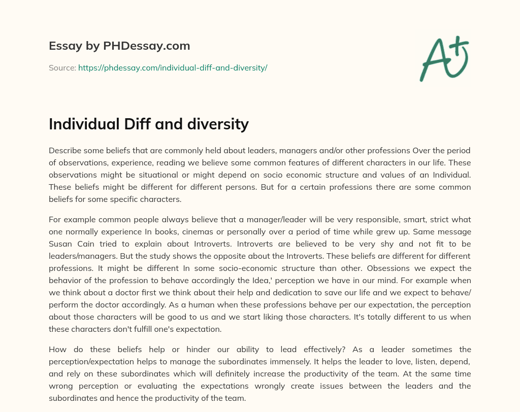 Individual Diff and diversity essay