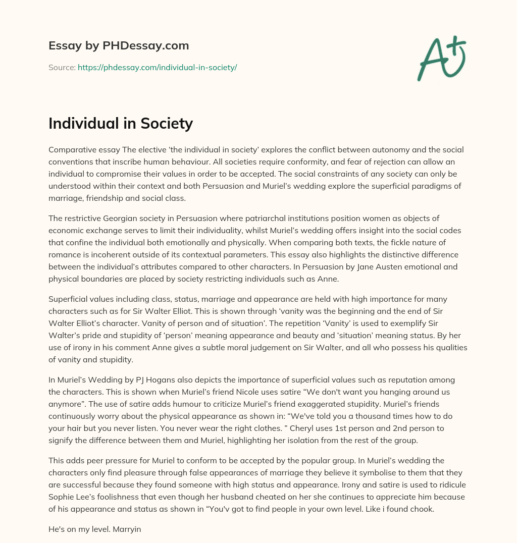 Individual in Society essay