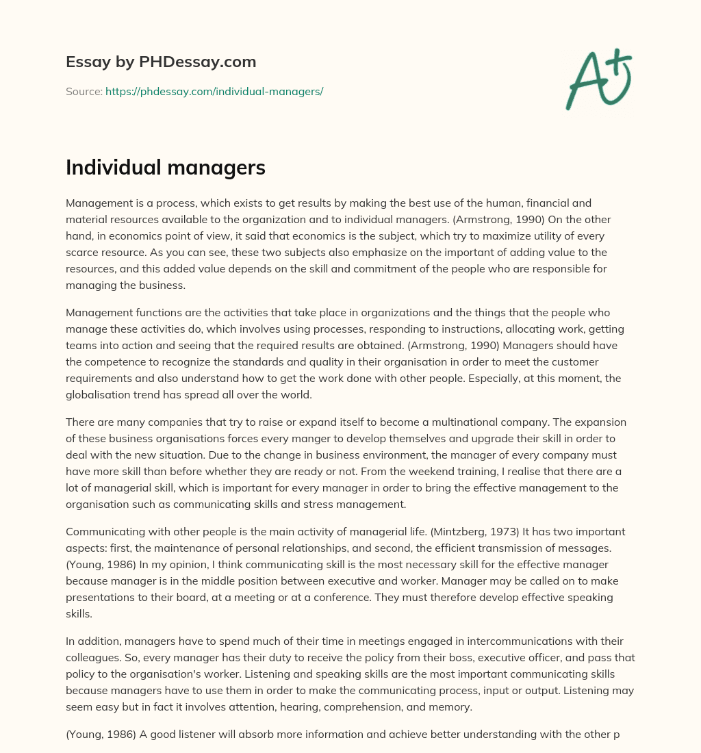 Individual managers essay