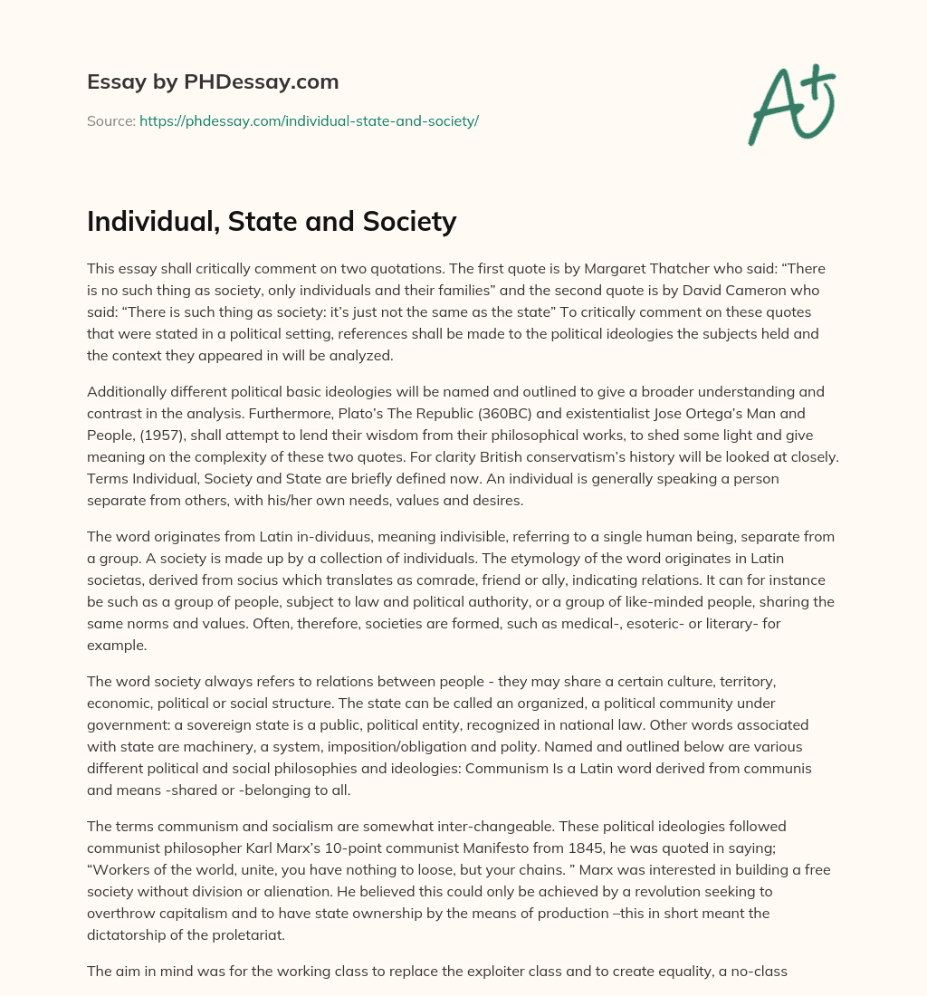 Individual, State and Society essay