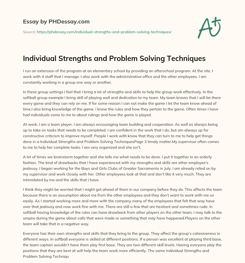Individual Strengths and Problem Solving Techniques essay