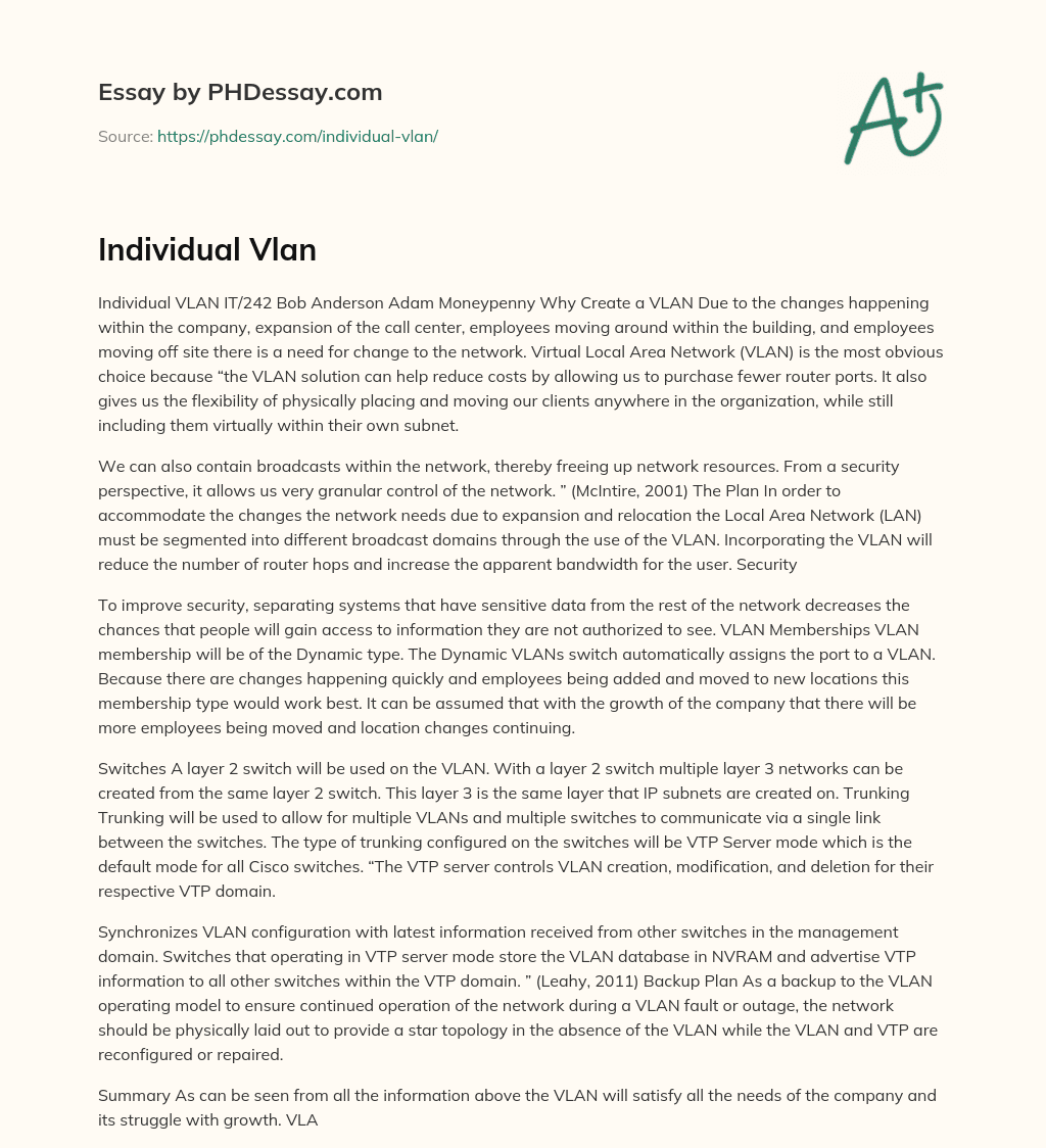 Individual Vlan essay