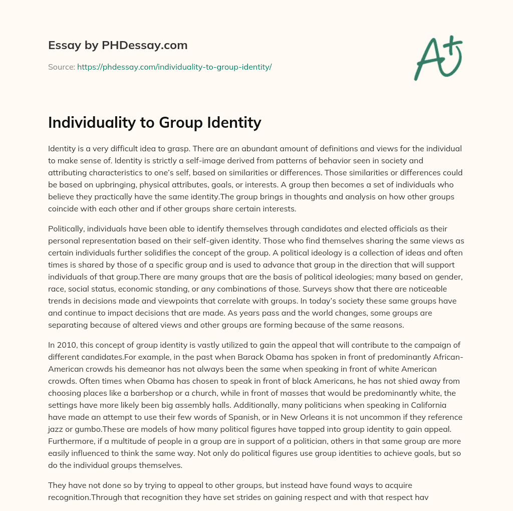 essay on individual identity and community