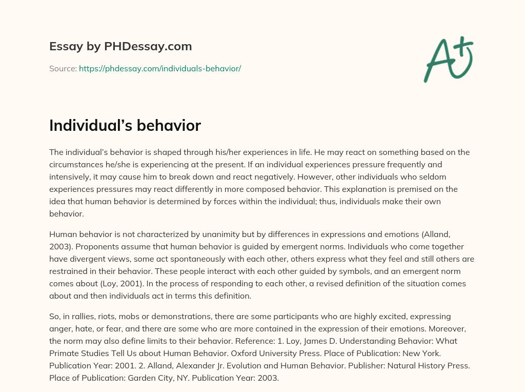 Individual’s behavior essay