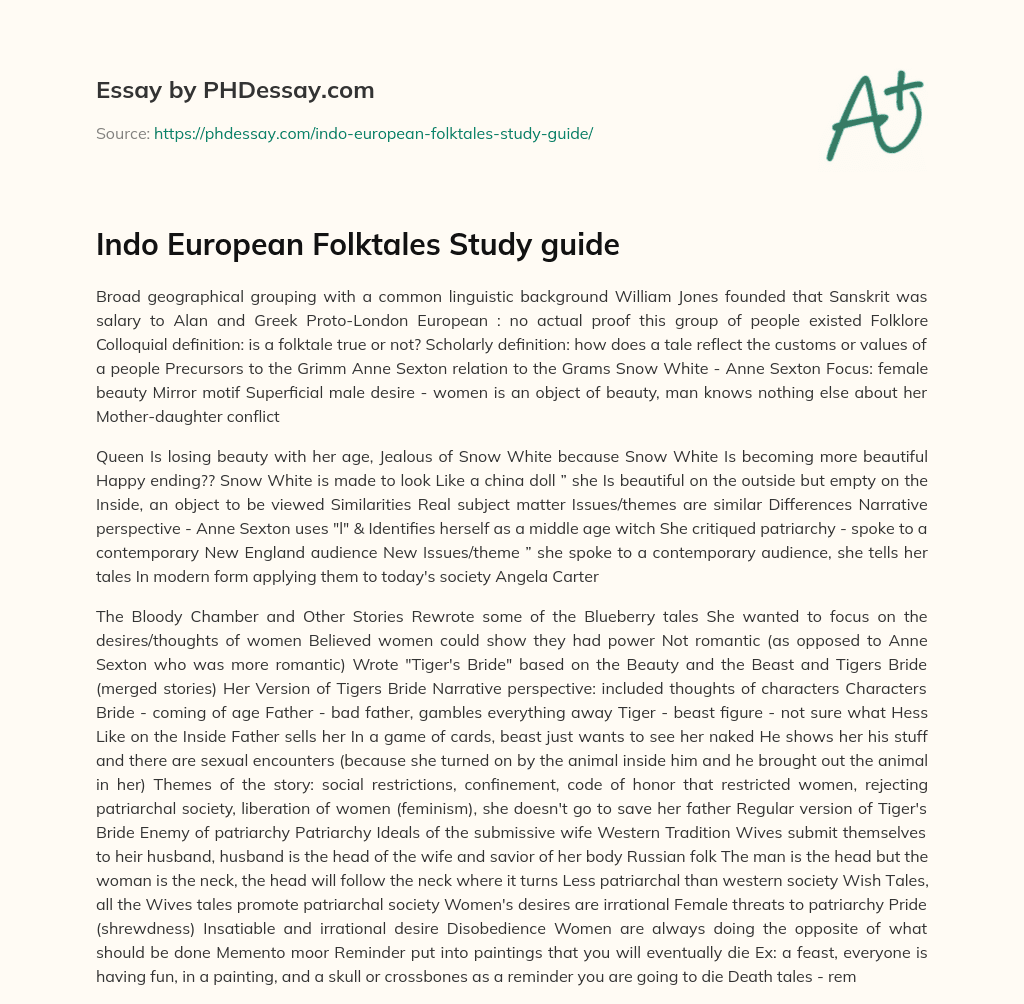 Indo European Folktales Study guide essay