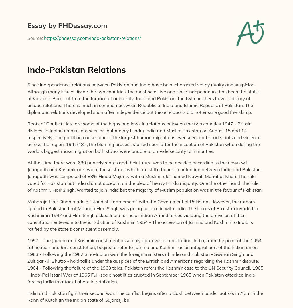 Indo-Pakistan Relations essay