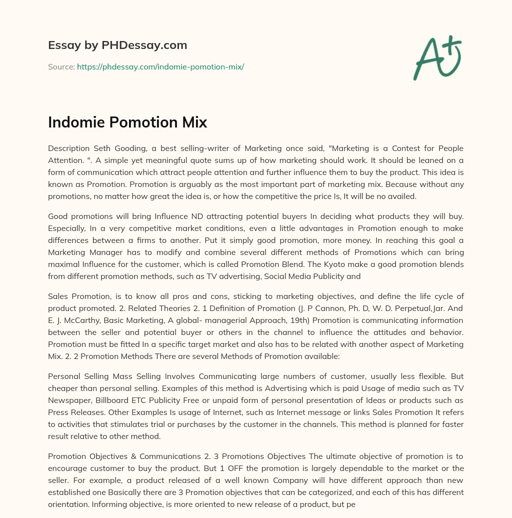 Indomie Pomotion Mix essay