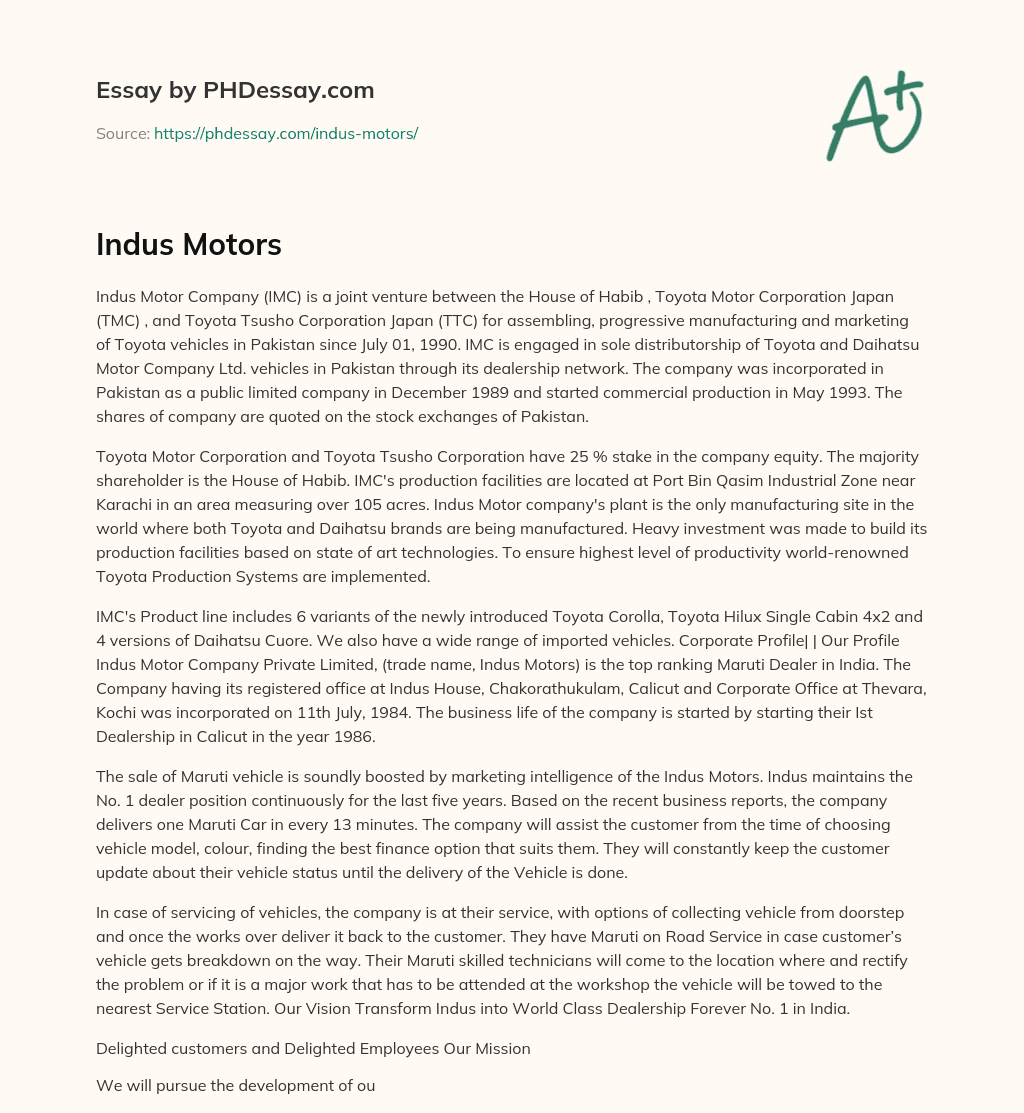 Indus Motors essay