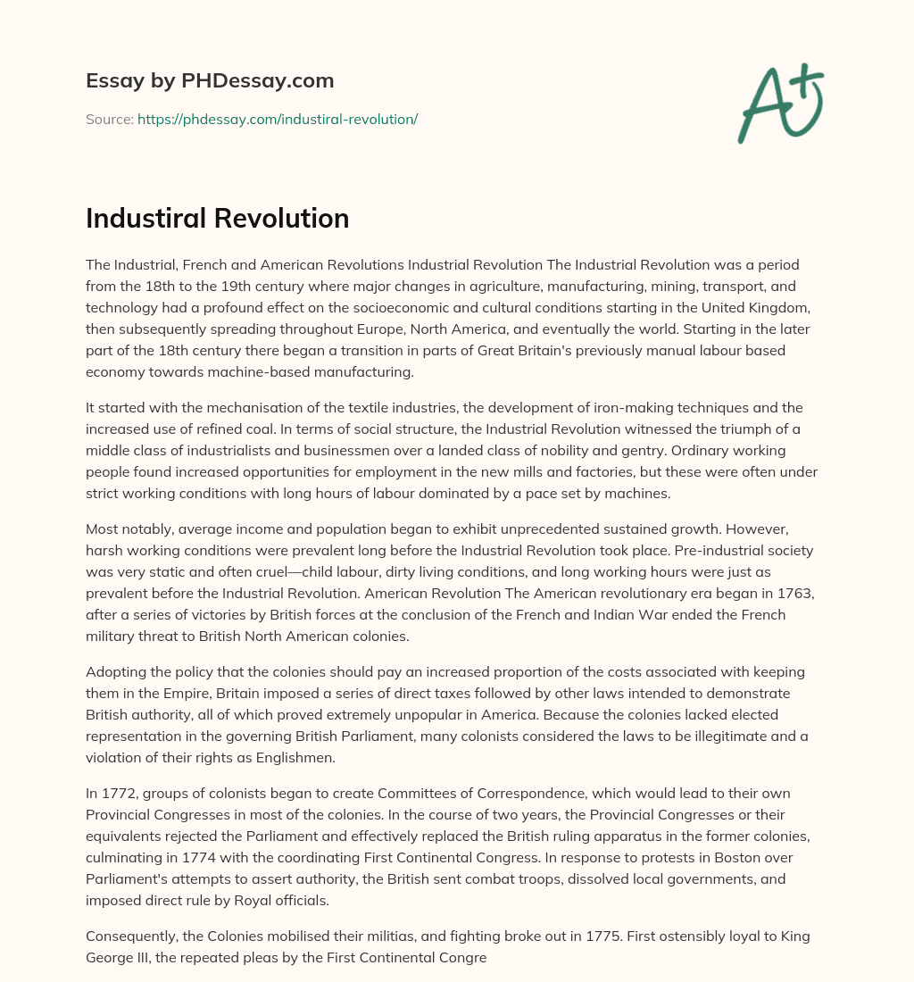 Industiral Revolution essay