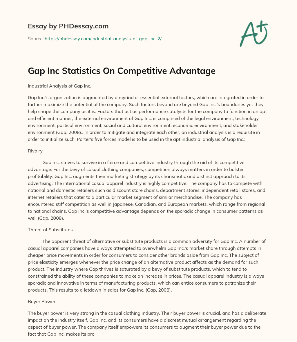 Gap Inc Statistics On Competitive Advantage essay
