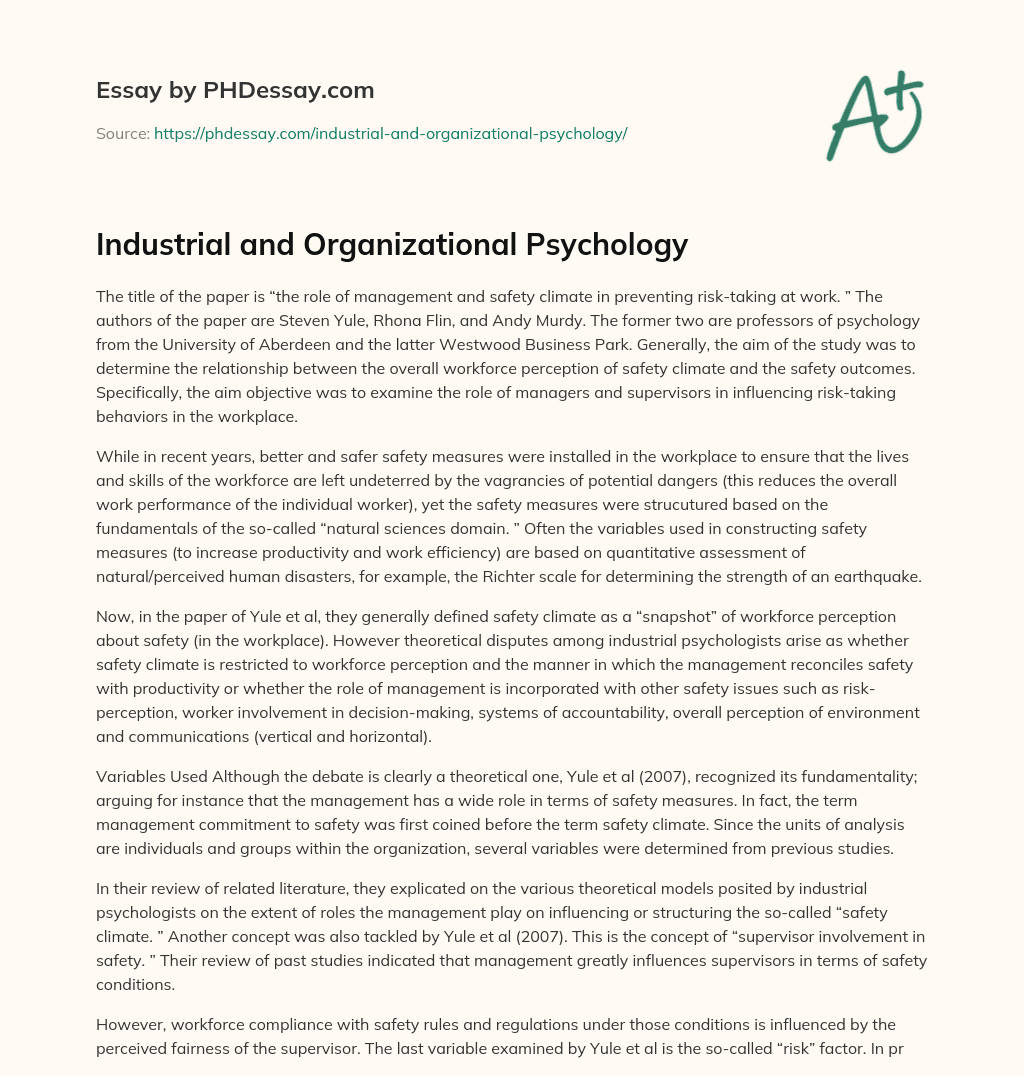 Industrial and Organizational Psychology essay