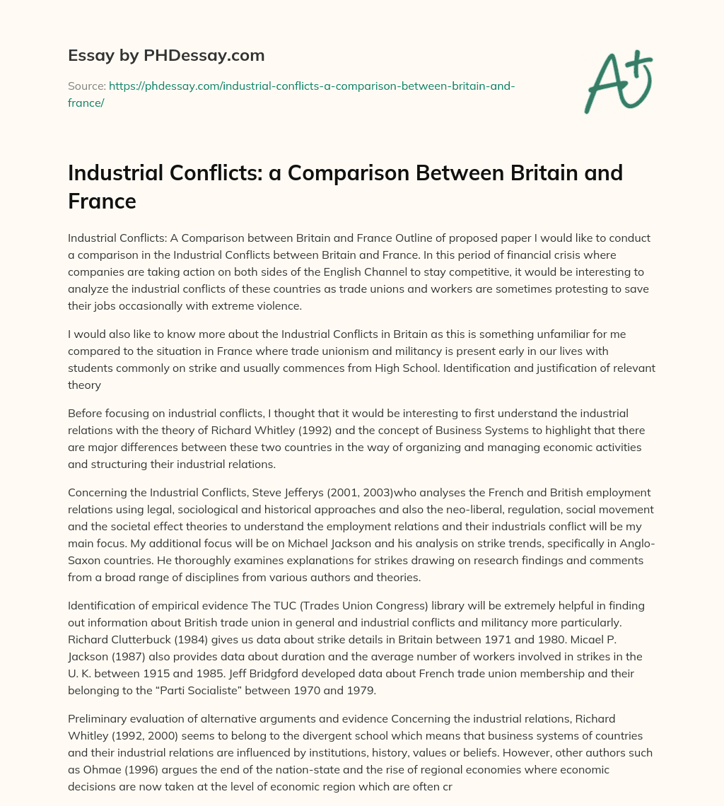 Industrial Conflicts: a Comparison Between Britain and France essay