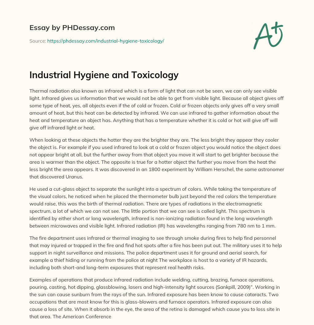 Industrial Hygiene and Toxicology essay