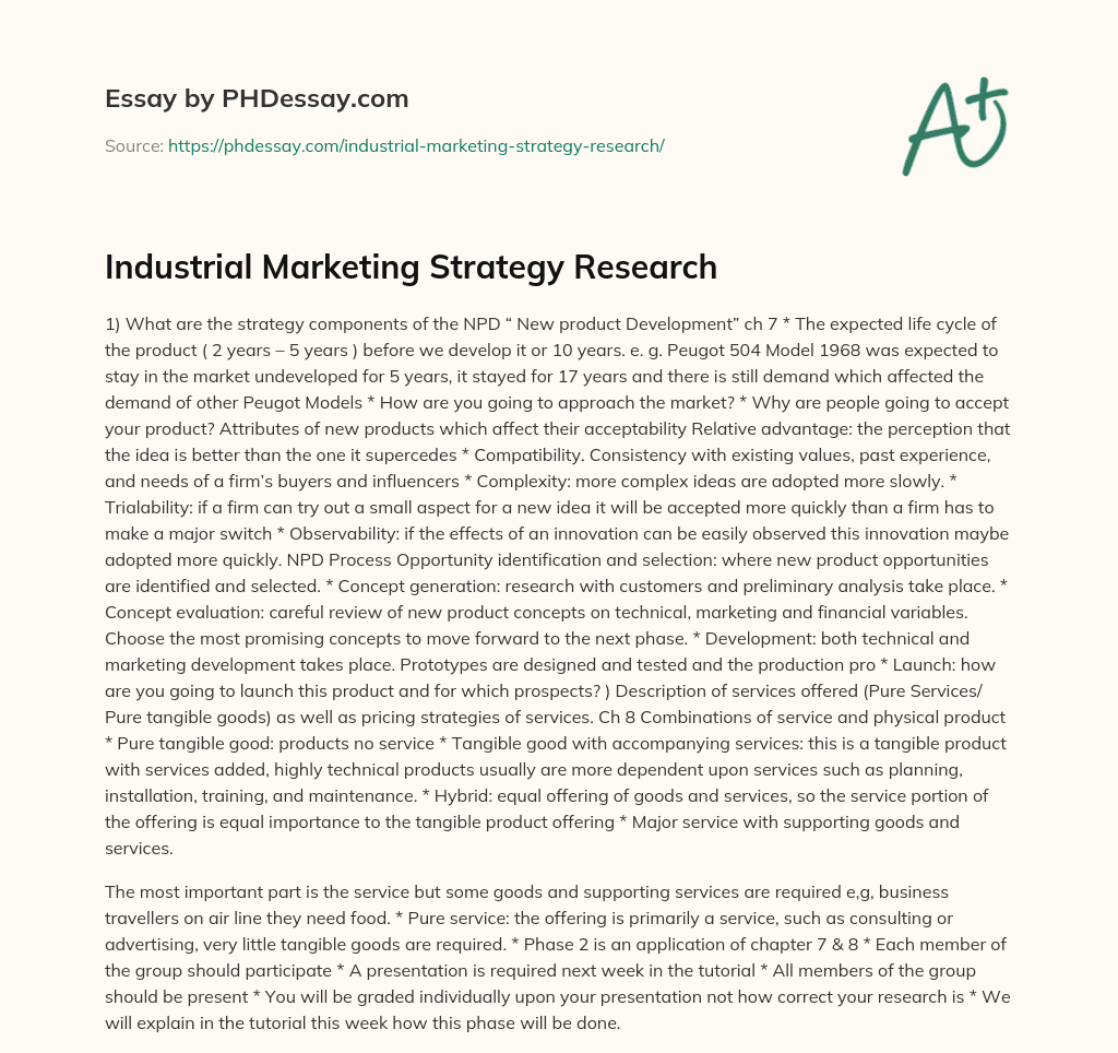 Industrial Marketing Strategy Research essay