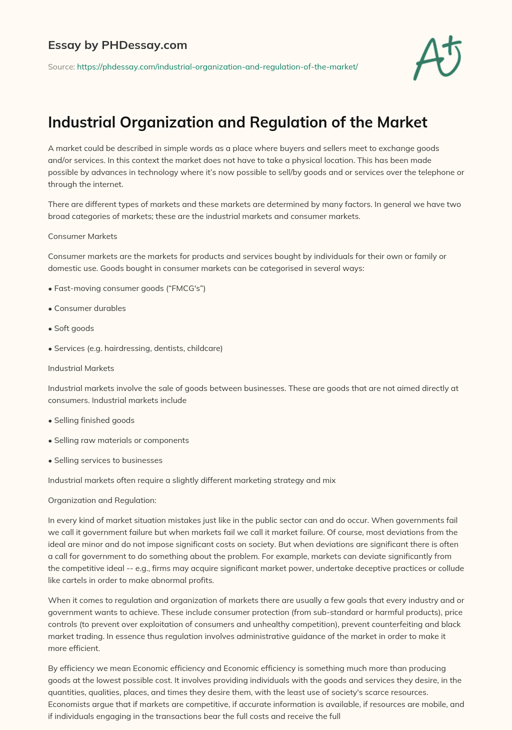 discuss in detail the regulation of markets essay