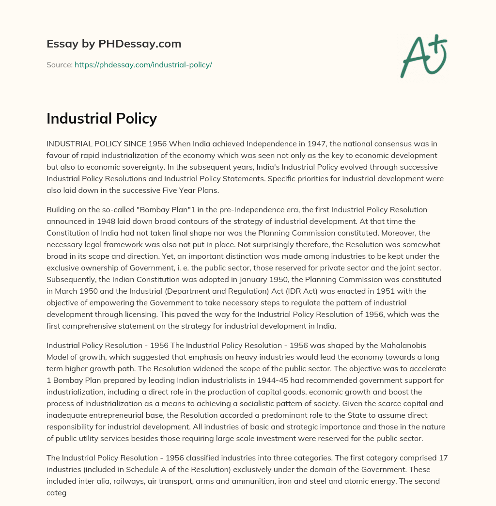 Industrial Policy essay