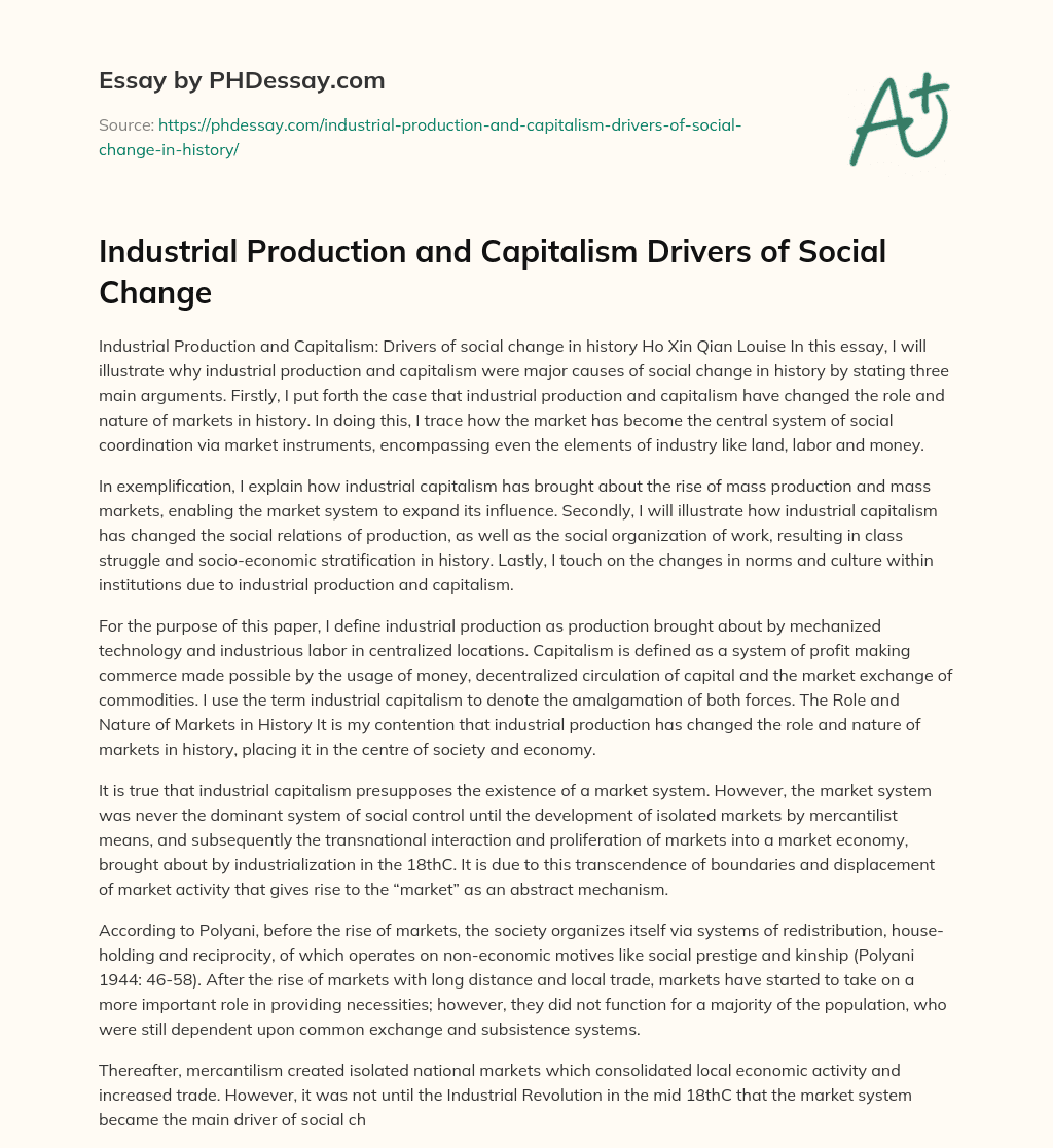 Industrial Production and Capitalism Drivers of Social Change essay