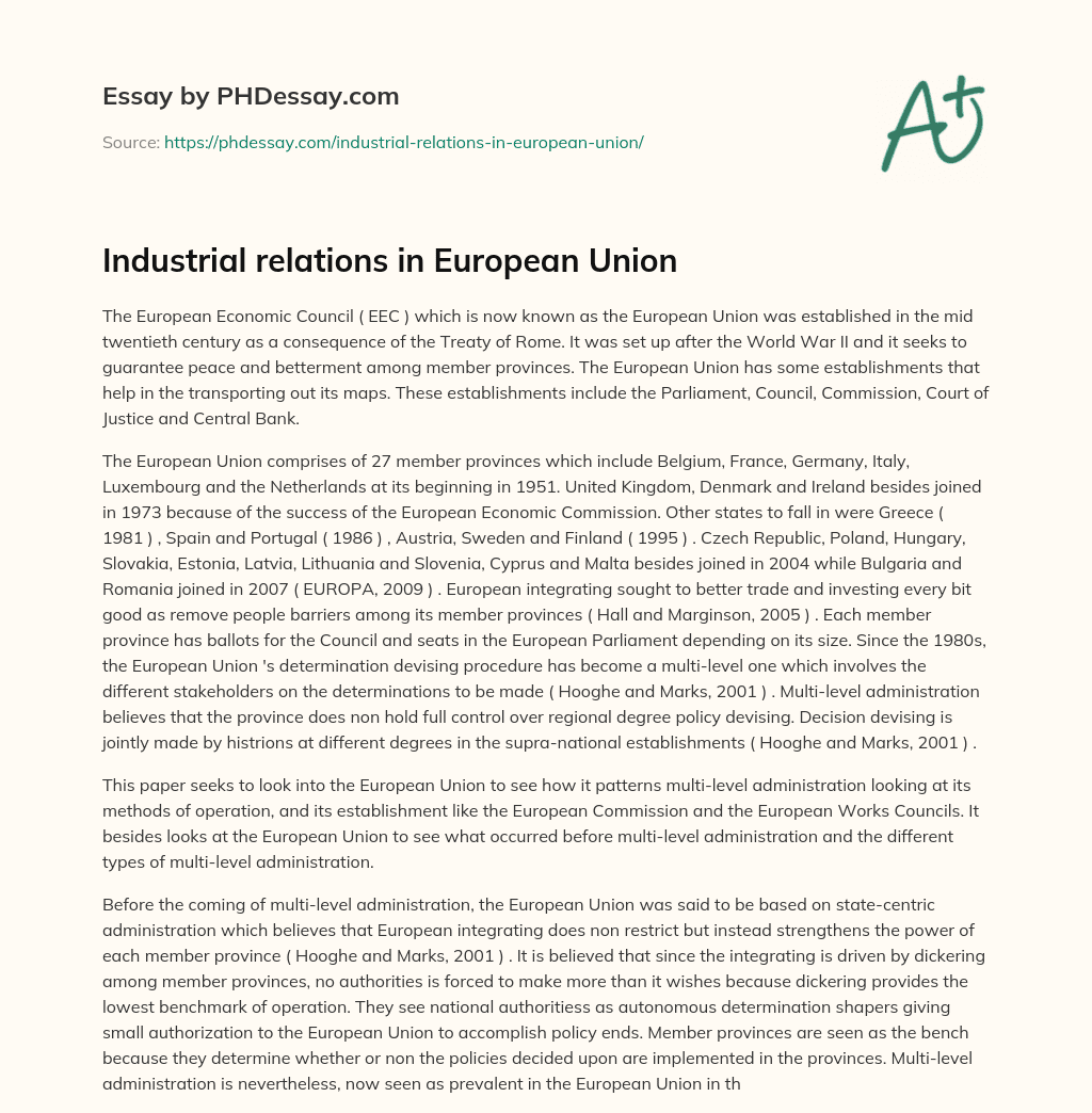 Industrial relations in European Union essay