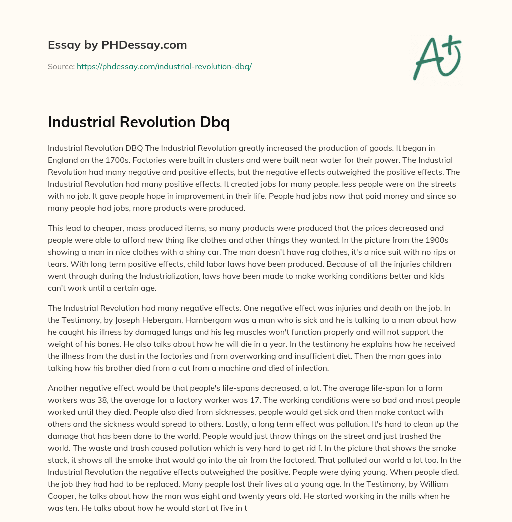 Industrial Revolution Dbq essay