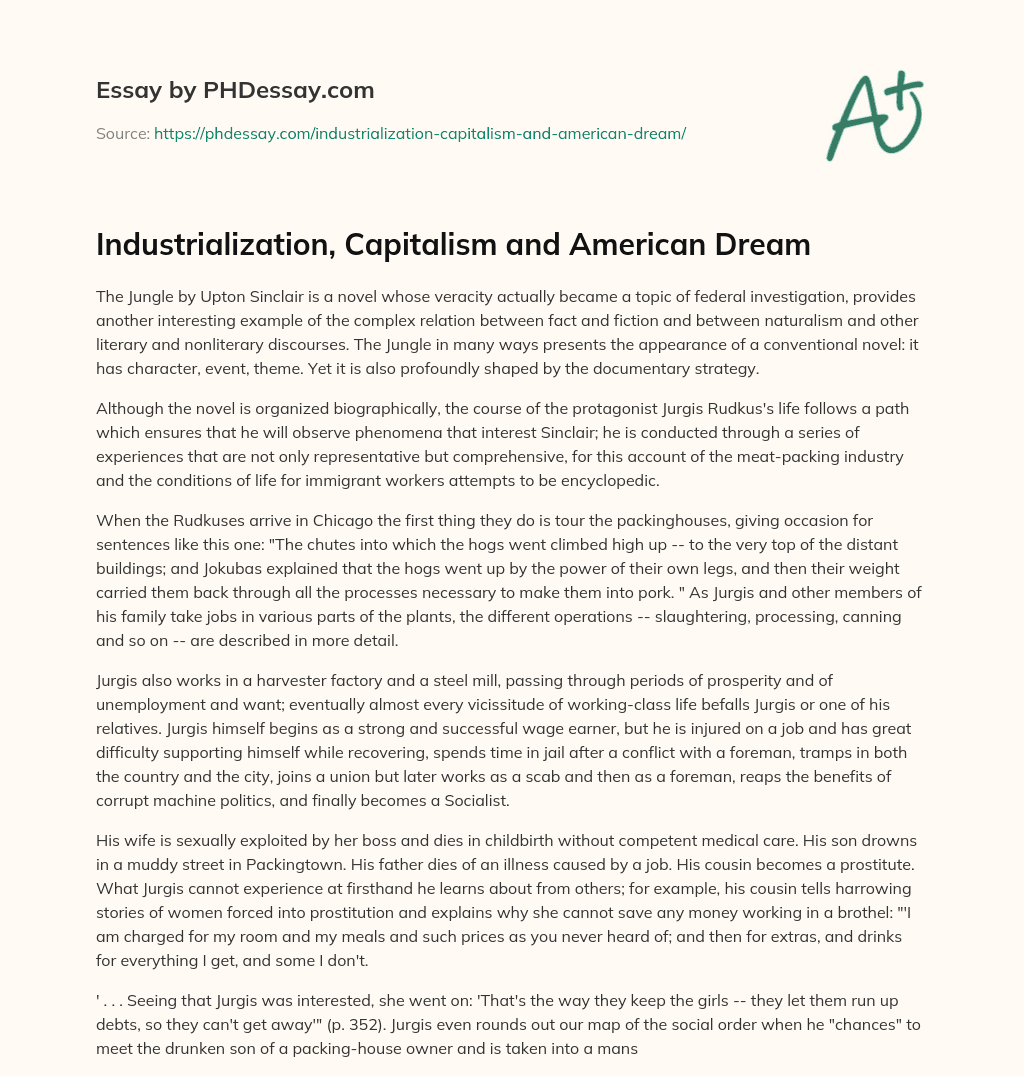 Industrialization, Capitalism and American Dream essay